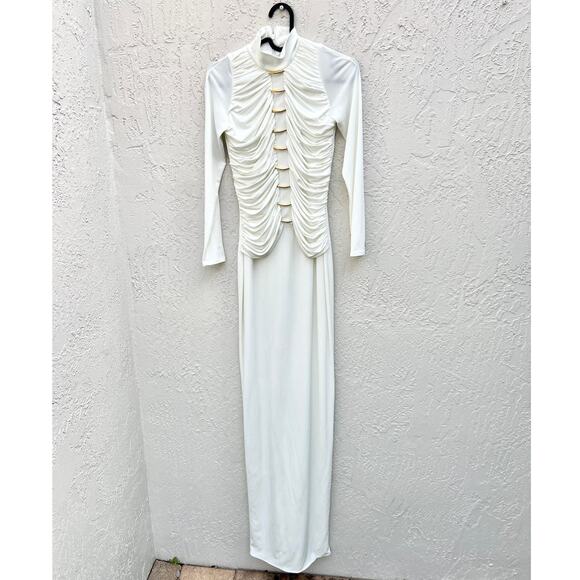 Fernando Claro Circinus Long Sleeve Straight Maxi Dress Circinus White Small - Picture 3 of 8